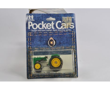 Rare Tomy Pocket Cars 61-92 Farm Tractor. M on VG Bubble Card.