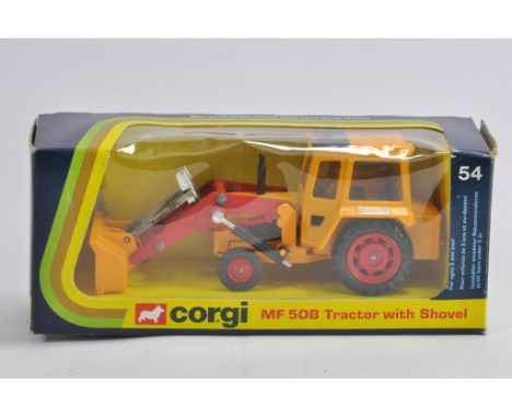 Corgi No. 54 MF 50B Tractor. Yellow. With Shovel. M in Box.