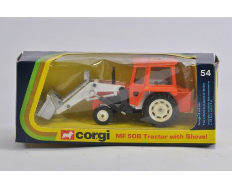 Corgi No. 54 MF 50B Tractor. Orange. With Shovel. M in Box.