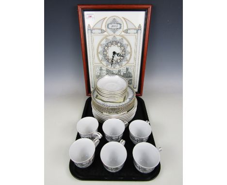 A quantity of Whitehaven commemorative bone china wares together with a Whitehaven wall clock