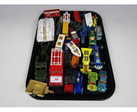 A quantity of Dinky and matchbox cars including an Army low loader and a Land Rover etc.