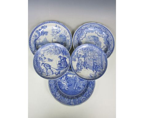 A collection of five Spode blue and white collectors' plates