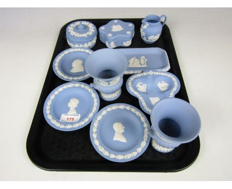 Ten pieces of Wedgewood Jasperware including two small campana form vases etc.