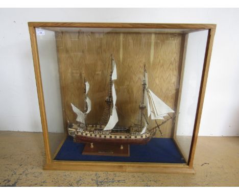 A large hand-built wooden scale model of the American Revolutionary War period French military Frigate Hermione, in high qual