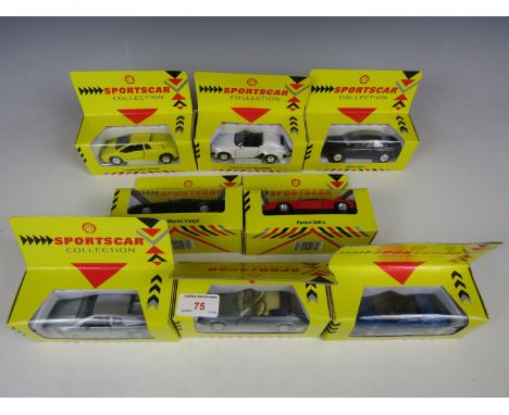 A collection of eight boxed Shell Sportscar scale models including a Lotus Elan and a BMW 850is etc.