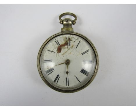 An early 19th Century silver pair-cased verge pocket watch (a/f)