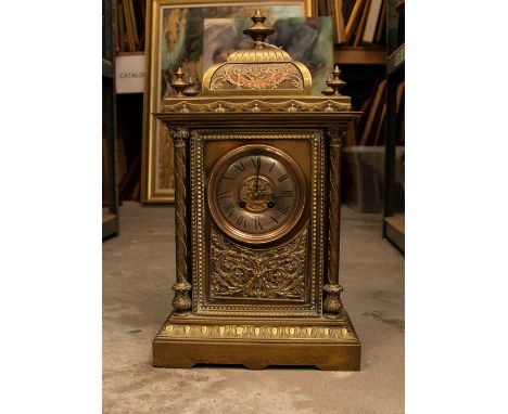 A late 19th Century French brass cased eight day bracket clock, by Fabrique d'Horlogerie, F Marti, the dial with silvered cha