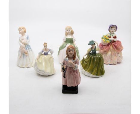 A collection of six small Royal Doulton lady figures, Little Nell, Cissie, Fair Lady, Buttercupo, First Pet, and Penny, no ch