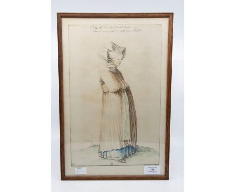 After Albrect DurerNuremberg woman dressed for Church, colour print 