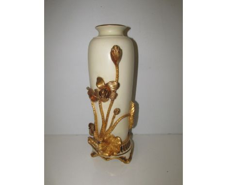 Royal Worcester Vase Gold Flowers. Height 37cm