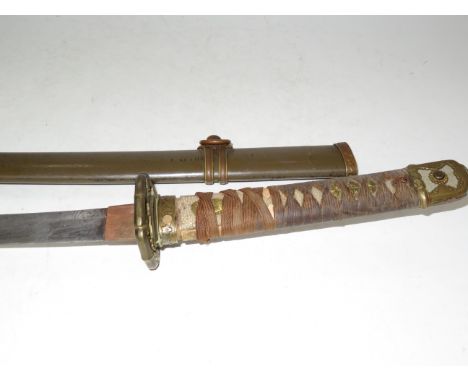 WW II Japanese military sword, Katana with brass scabbard (See photographs) Sword Length 92 cm 