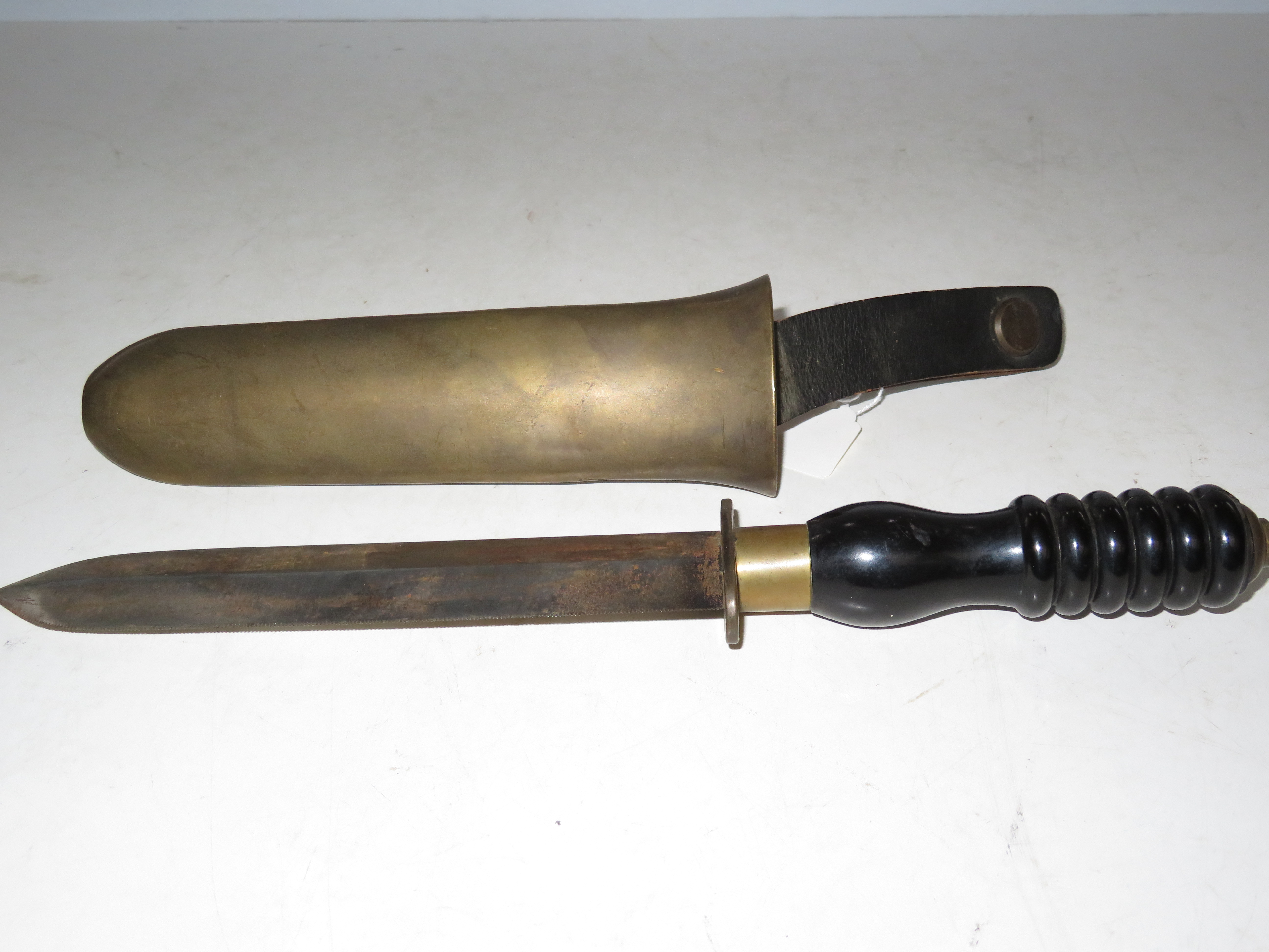 Early 20th century divers knife with brass scabbard by Siebe Gorman