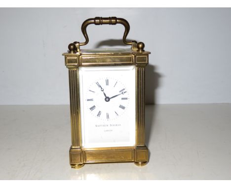 Mathew Norman(London) heavy brass carriage clock, in original fitted case, currently ticking 