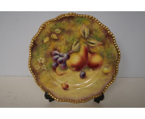 Royal Worcester hand painted Fruit Study plate, shaped form with gilded edge, signed B Cox, diameter 20cm. (Relisted from las