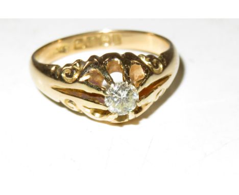 18ct Gold solitaire round diamond ring, diamond in a raised setting, Diamond approximately 3/8 carat Size R (Nice diamond)