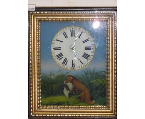 Late 19th century 'pictureframe' clock, depicting hunting scene  35 x 30 cm