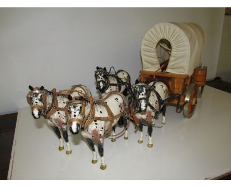 4 Beswick Appaloosa Ponies with Covered light up Waggon