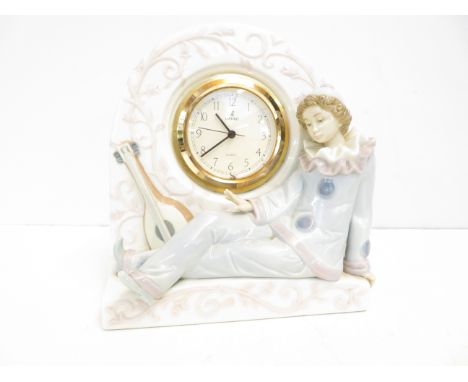 Lladro Pierrot mantle clock No 5778 in original box Width 19 cm