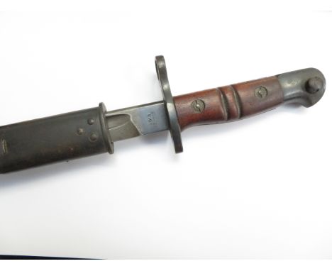 1913 military bayonet &amp; scabbard with wood &amp; metal handle Length 58 cm  