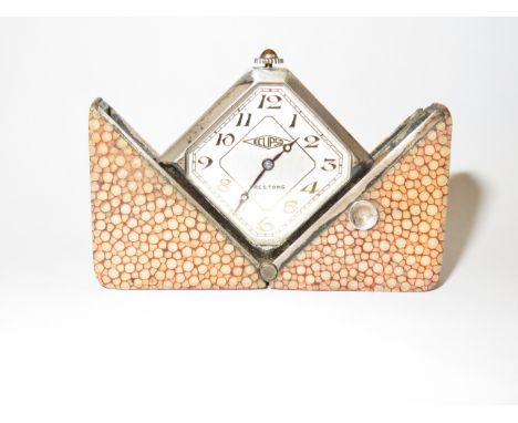 Art deco eclipso travel clock, dated 1932 4cm x 4 cm closed, 7cm open 