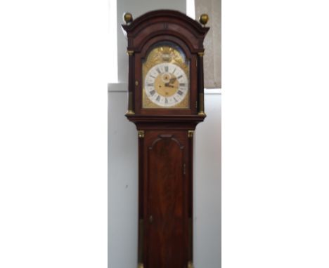 Anthony Harrison, London 8 day long cased clock with silvered & brass arched dial, Flame mahogany case. 234cm highRelisted du