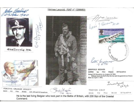 Leopold Heimes, Trevor Gray, Peter Ayerst, John Keatings, Lord Dowding, G. W. Benn, C. J. Hearn signed 6 x 8 card tribute to 