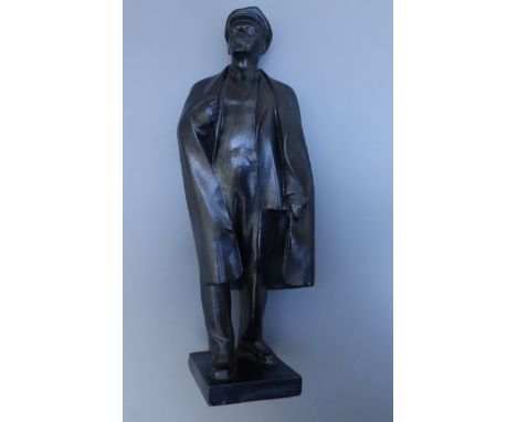 A vintage metal patinated USSR figure of Lenin, 13.75" high.