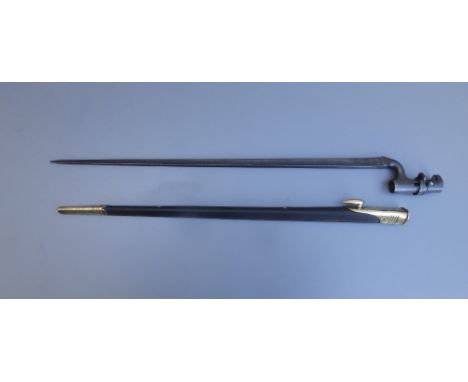 A British 1876 Pattern Martini Henry 'Lunger' socket bayonet with 21.5" blade in scabbard, the blade bearing Nepalese script 