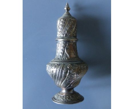 A Victorian Scottish embossed silver sugar caster - Hamilton &amp; Inches, Edinburgh  1888,  7.5" high.