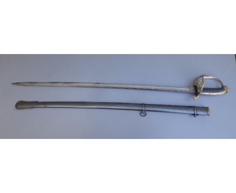 A Victorian officer's sword with 32" blade in scabbard by I &amp; W Wood Cutlers, Manchester.