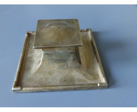 A square glass inkwell with glass liner - Birmingham 1927, 5" across.