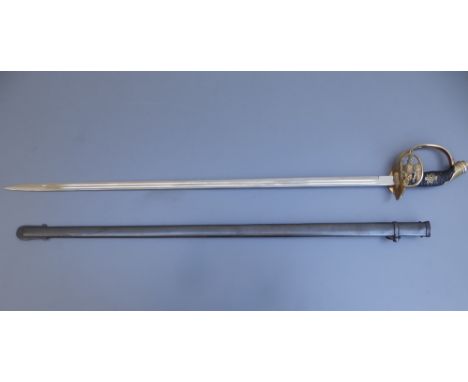 An Imperial Prussian Infantry Officer's Model 1889 sword with 31" blade in scabbard, Prussian crown with Kaiser's cypher.