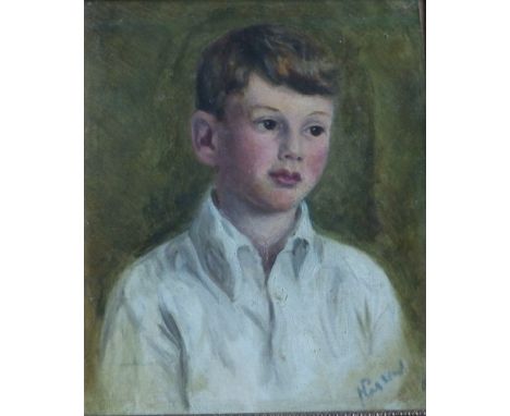 Nansin? - signed oil on canvas - Portrait of a boy, 11.5" x 9.5".