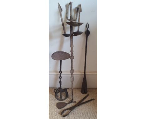 An African iron lamp and other related items, the tallest 28".