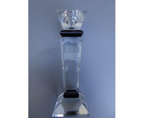 A large Art Deco black &amp; colourless square section candlestick, 12".