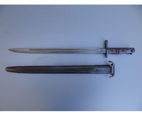 A Remington bayonet with 17" blade in scabbard, dated 1917.