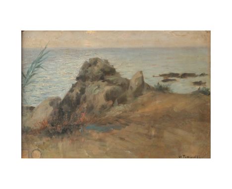 Dipinto ad olio su tavola in cornice in legno dorato. Cm 28,5x40Oil painting on panel in a giltwood frame. 28.5x40 cm