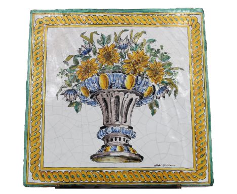 Pittura su mattonella in maiolica. Cm 30x30Painting on majolica tile. 30x30 cm