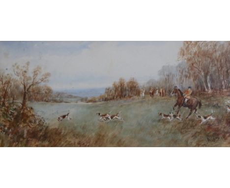 William Langley - 19th Century English SchoolWatercolours: Two attractive Hunting Scenes, depicting Hunting Group with hounds