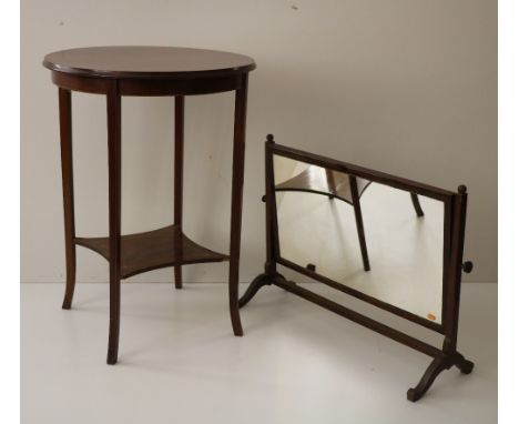 A small circular inlaid Edwardian Occasional Table, with underneath shelf; and a swing frame Dressing Table Mirror. (2)