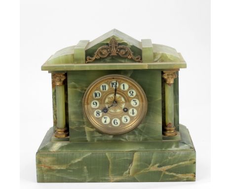 An attractive onyx marble Mantel Clock, with gilt circular dial. (1)