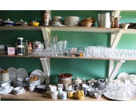 Contents of the Pantry: to include pottery, porcelain, etc., tea sets, platters, plates, cups and saucers, bread bins, dishes