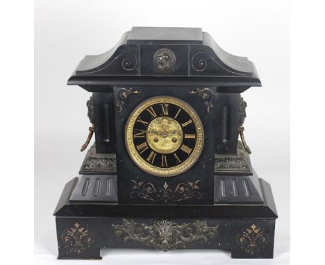 A heavy 19th Century marble and brass mounted Mantel Clock, with gilt highlights in the Roman style. (1)