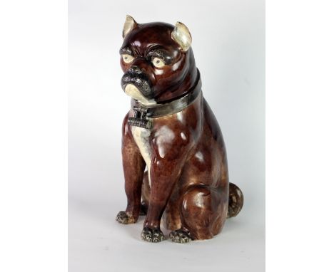 A good quality 19th Century porcelain Model of a Pug Dog, with collar and lock, approx. 43cms (17") high. (1)