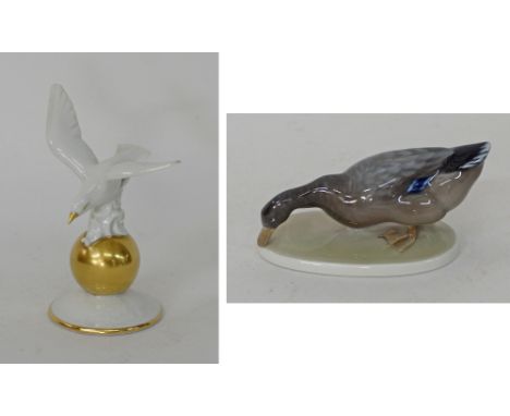 A Rosenthal porcelain figurine of a "duck alone" by artist Karl Himmelstoss, W10cm, mint condition, late 20th century togethe