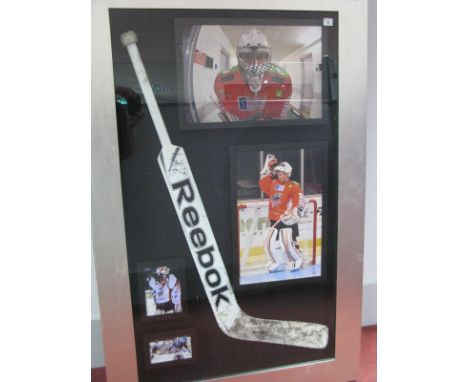 Ice Hockey Sheffield Steelers Montage, featuring Reebok Hockey Stick signed by Frank Doyle plus four images, mounted glazed a