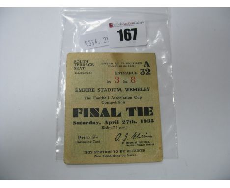 1935 F. A Cup Final Sheffield Wednesday v. West Bromwich Albion, Ticket, for South Terrace seat, (stain to right).