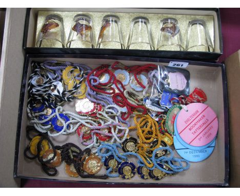 Horse Racing, Doncaster St Leger Hospitality Guest Enamel Badges 1976 in blue and pink. 1969-70 octagonal badge, plus forty s