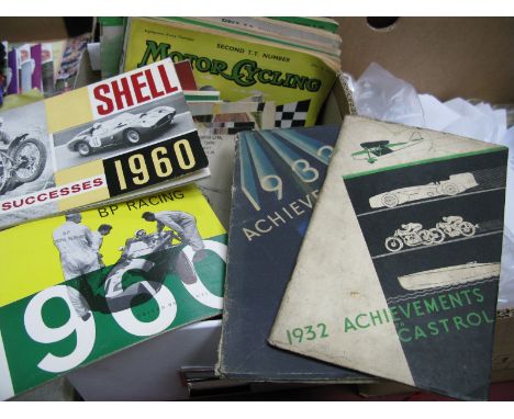Motor Racing, Castrol Achievements Booklets 1932, 1933, 1950 to 54, Shell BP Publications 'Motor Cycling' magazines, mainly 1