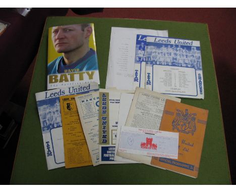 Leeds United Programmes, 53-54 v. Hull (writing on face), Reserves 56-57 v. Blackpool Reserves, 64-65 Away Manchester City Re